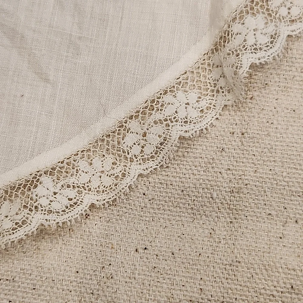 Vintage Half Apron White Cotton Blue Floral Embroidery Lace Trim Cottagecore